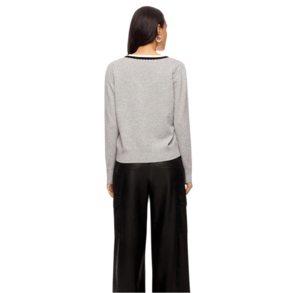 CeCe Deep V Contrast Trim Sweater, Size: S - Picture 4 of 12